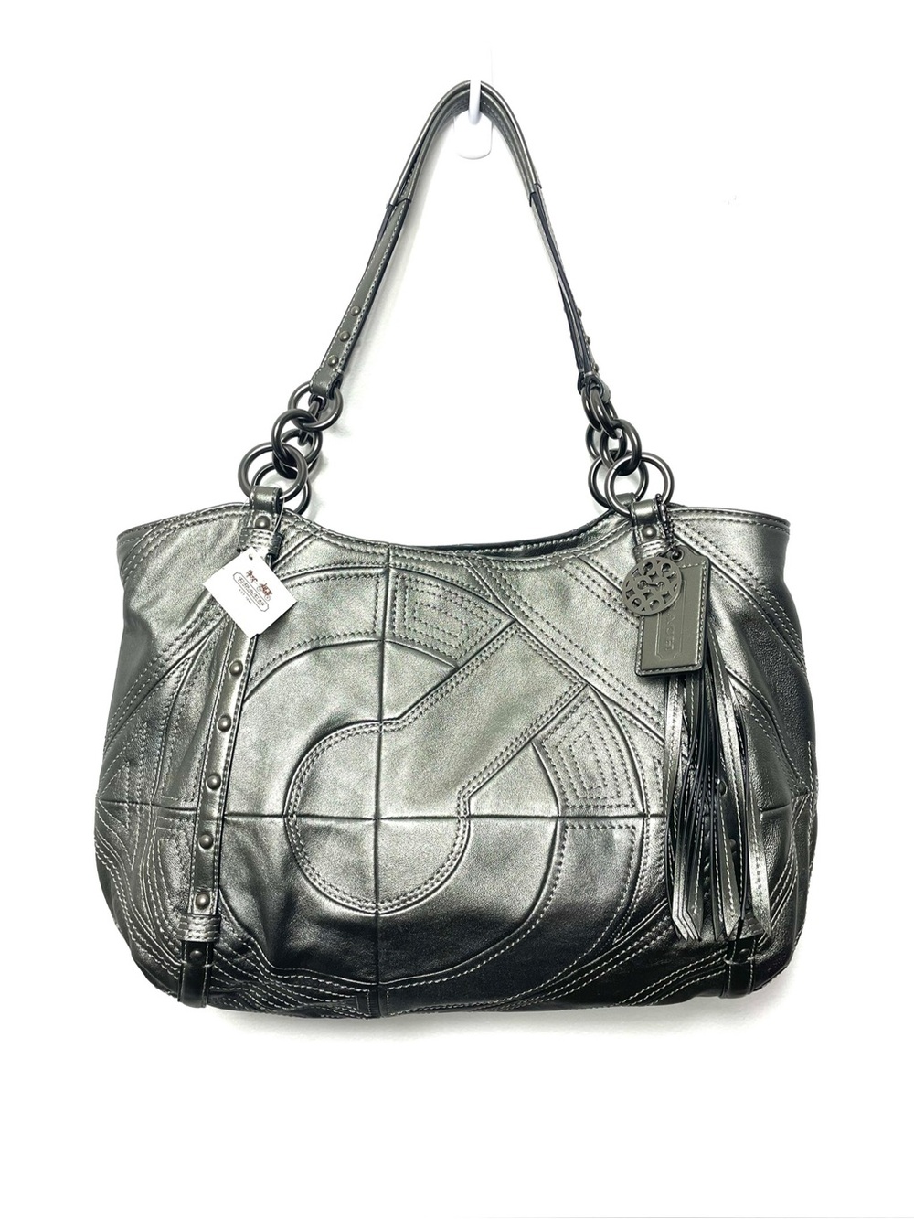 NWT Coach Alexandra Tote in Gunmetal Gray Metallic Leather Y2K